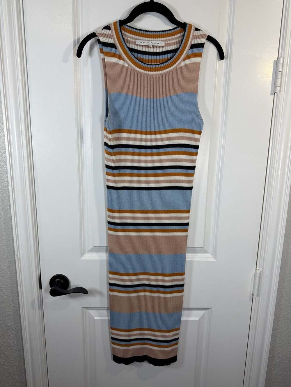 English Factory Sleeveless Ribbed Knit Striped Midi Dress, Size S
